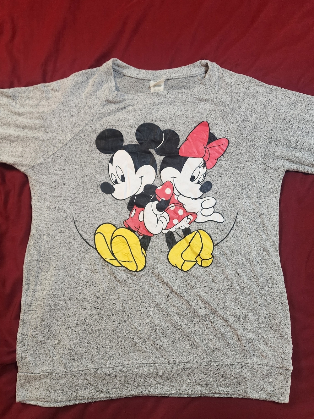 Disney Gray  Sweatshirt with Mickey & Minnie Graphic and Red Bow Size Small